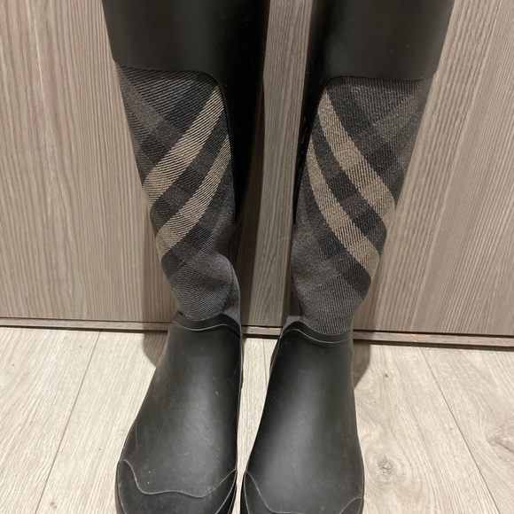 Burberry Shoes - Burberry Black and Gray Winter Rain Boots